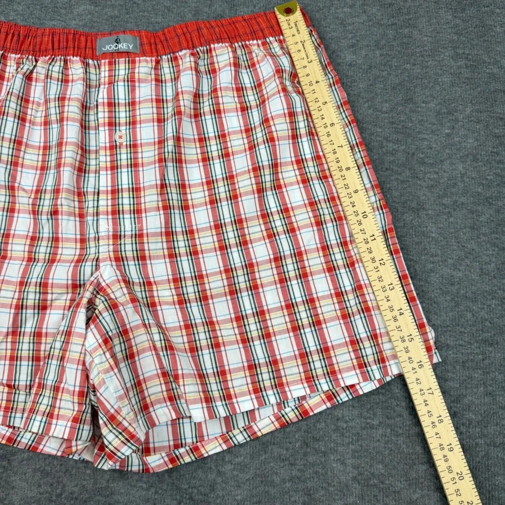Jockey Woven Boxers‎ Mens Large Red White Plaid Cotton Button Fly Underwear